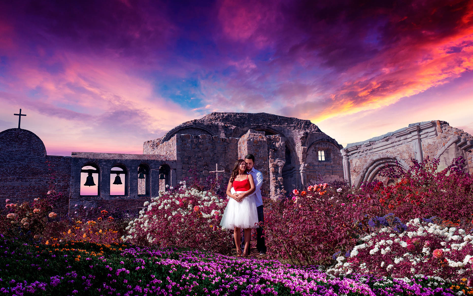 red sunset san juan capistrano engagement