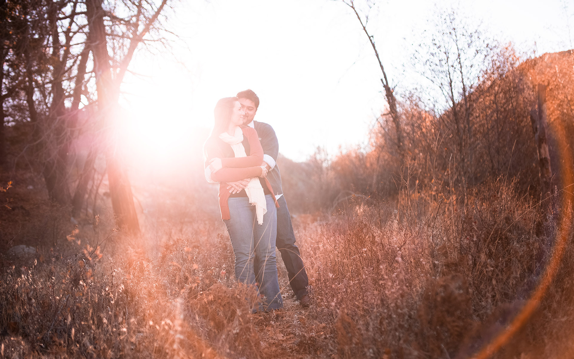 sunset lens flare engagement session